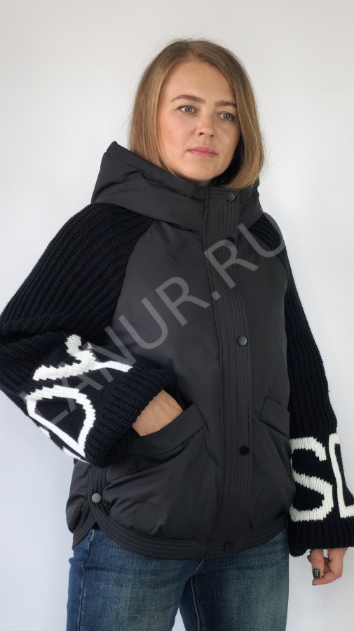 Женская демисезонная куртка (весна/осень) DOSUESPIRIT №4055 - Вязанный рукав